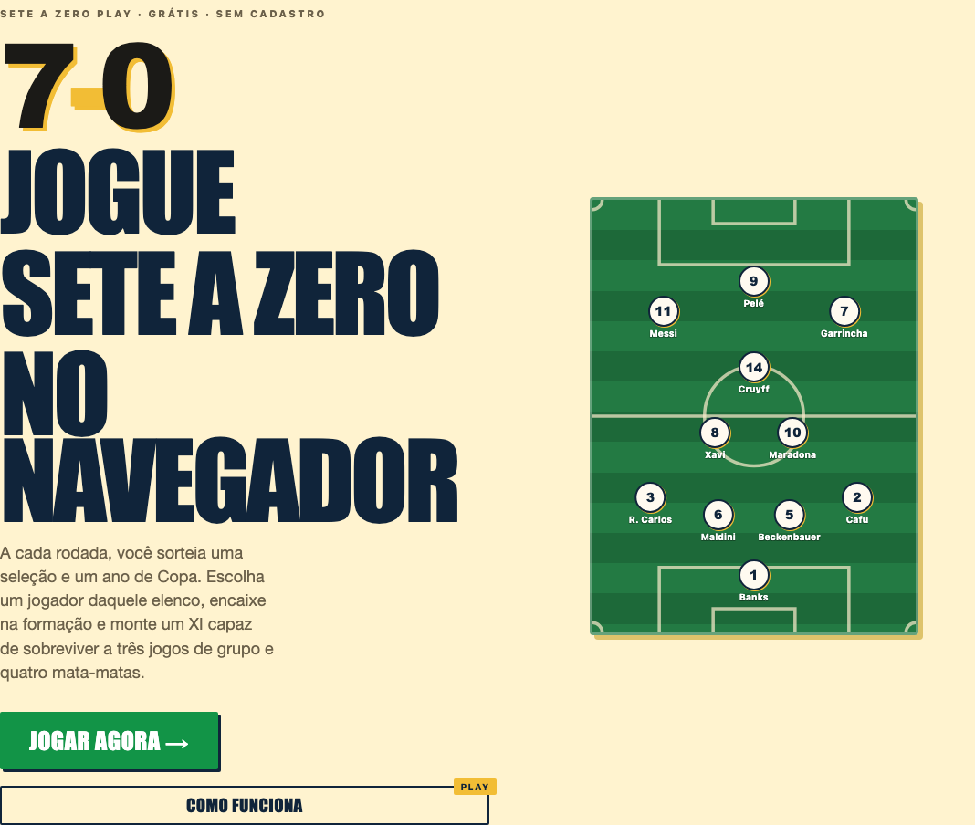 Tablero táctico de Sete a Zero con posiciones libres y elecciones de jugadores